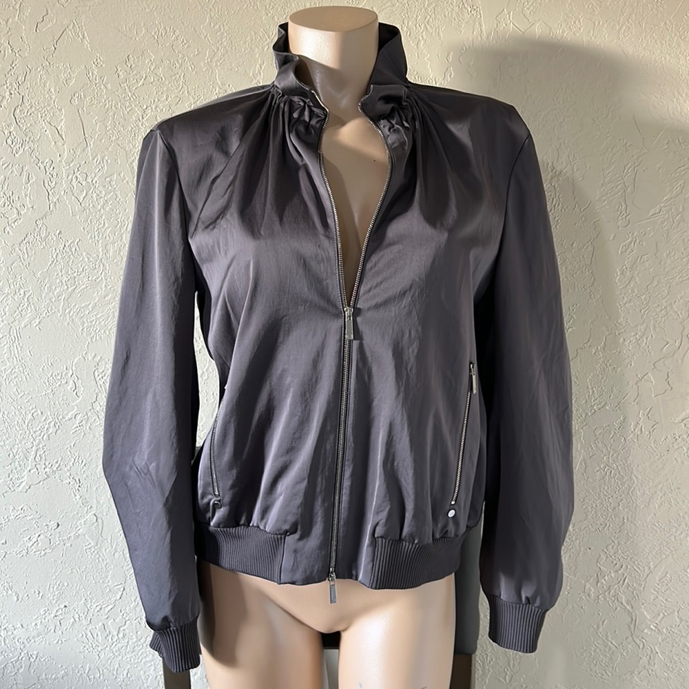 Lafayette 148 New York Rock Grey Kiki Satin
Viscose Bomber Jacket, Size …